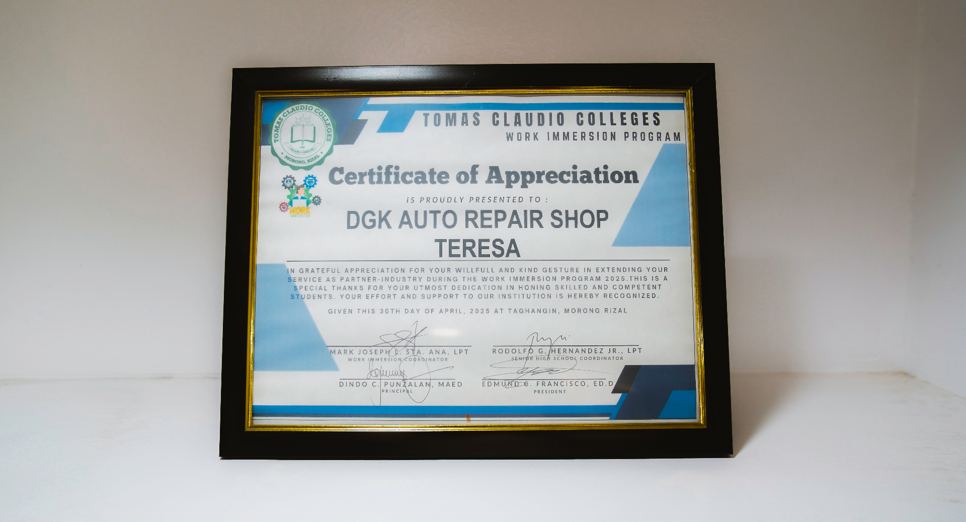 Certificate of Appreciation